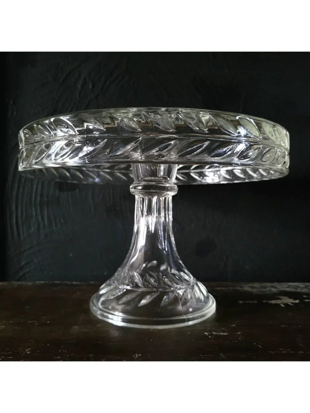 Vintage Indiana Laurel Pattern Glass Cake Stand With Pedestal and Rum Well